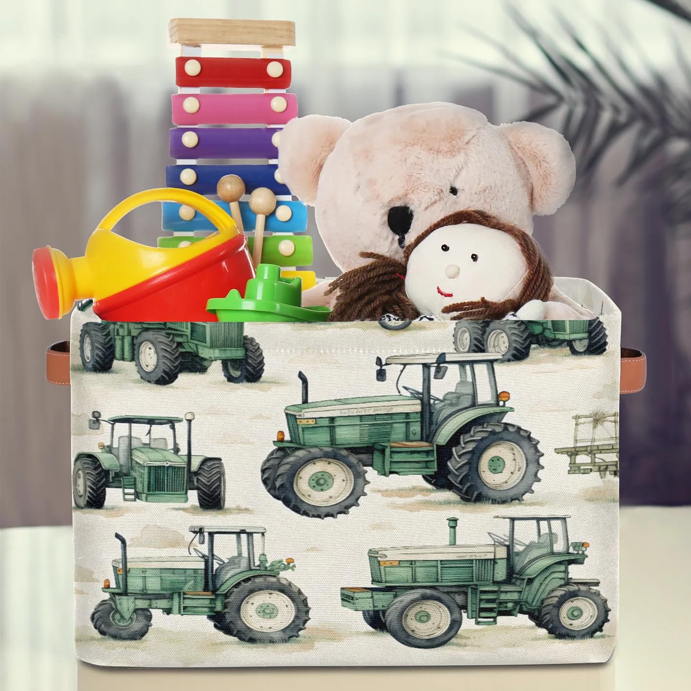RPWOBBYQ Farmhouse Tractor Truck Storage Boxes Theme Storage Nursery Baskets with Handle Closet Collapsible Organizer Shelf Bins for Book Cloth 15 X 11 X 9.5 IN
