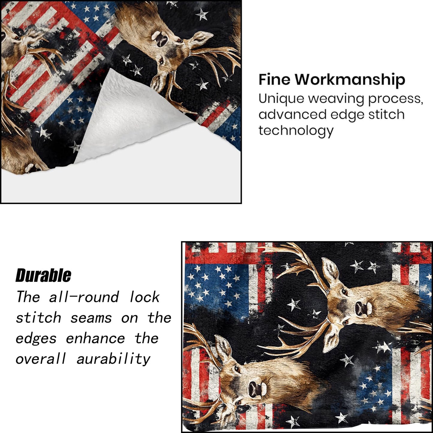 ainori Patriotic Deer Blanket - American Flag Stars and Stripes Fleece Throw,Gifts for Kids Adult, Soft & Warm,Lightweight, for Modern Rustic Decor, Wildlife Lovers, and Room Home Accents 50x60in
