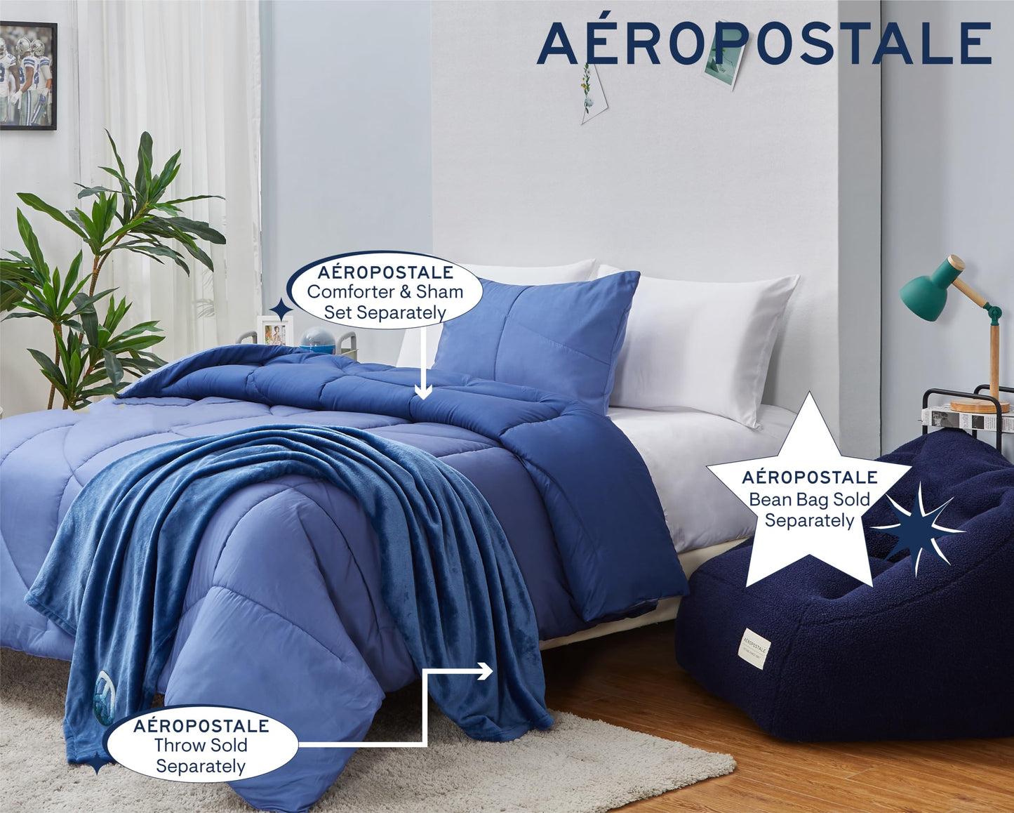 Aeropostale 50"x70" Luxurious Navy Soft Plush Oversized Throw Blanket with Decorative Peace Sign Patch