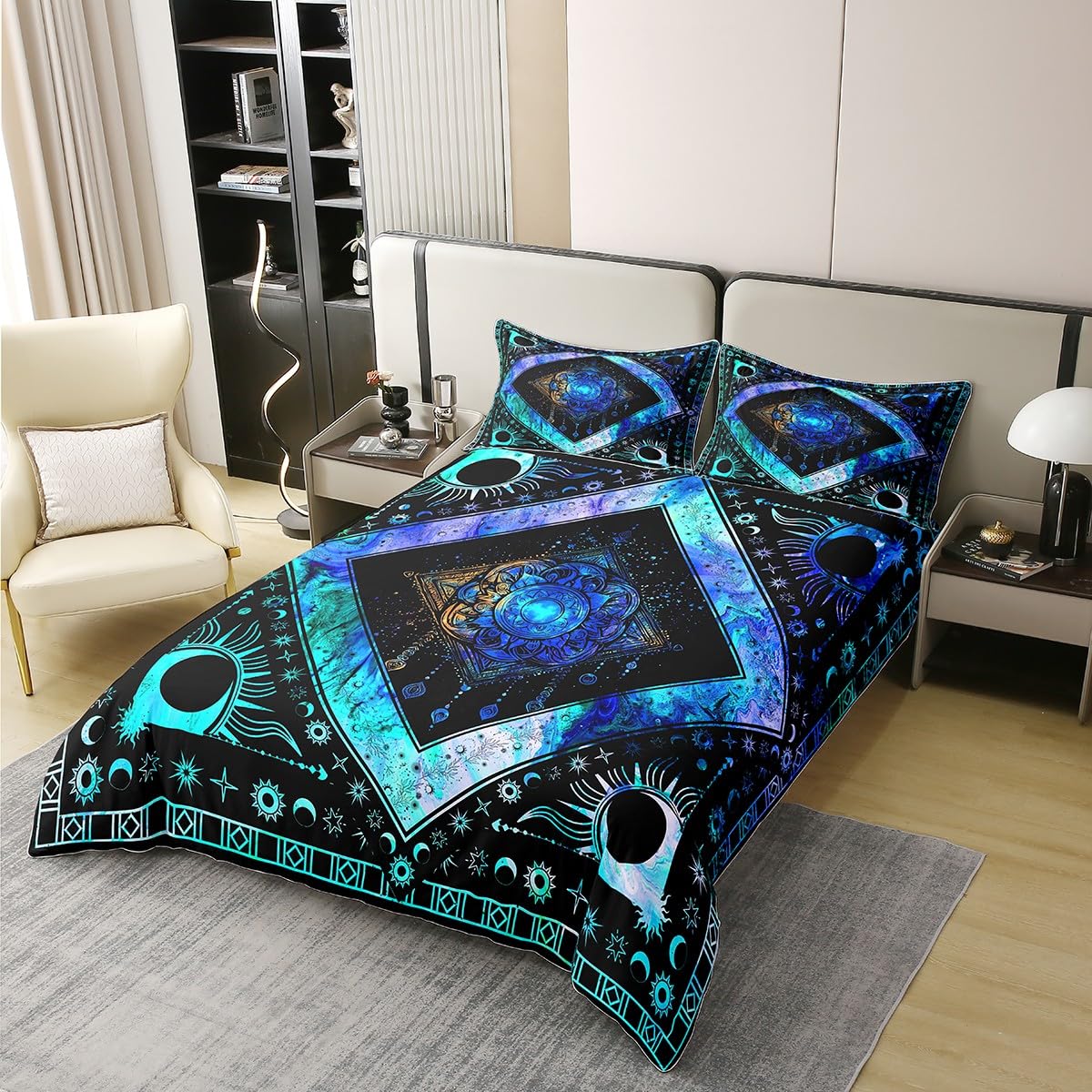 Boho Dream Catcher 100% Cotton Duvet Cover Twin Hippie Sun and Moon Bedding Set Bohemian Exotic Comforter Cover Psychedelic Cosmos Nebula Bed Sets Trippy Ethnic Tribe Bedding with Zipper 2Pcs