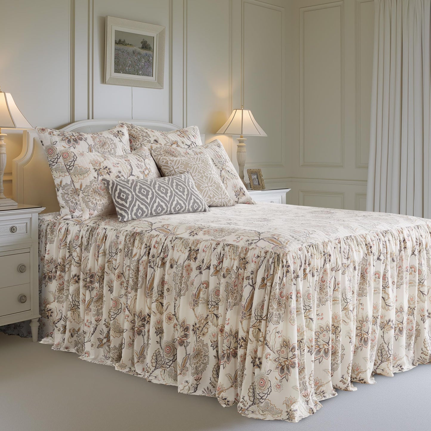 Levtex Home Ophelia Blush Reversible King Bedspread Set (120x106in) with 2 Pillow Shams (36x20in) - Floral Bedding - Blush, Grey - Rayon King Size Bedspread Set - Soft, Pre-Washed