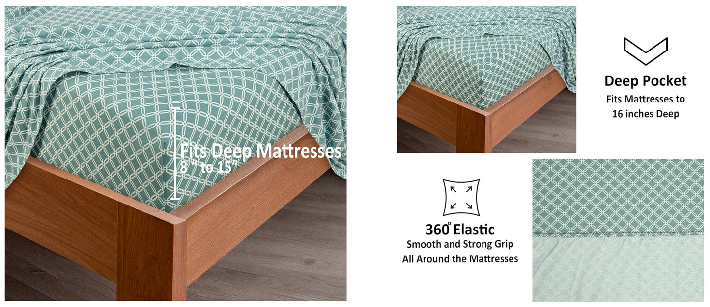 Bliss Casa 4 Piece 100% Cotton Flannel Sheets Queen Size Bed Set - Warm & Extra Soft - Deep Pockets, Breathable, All Seasons Comfy - Double Brushed Bed Sheet (Gossard)