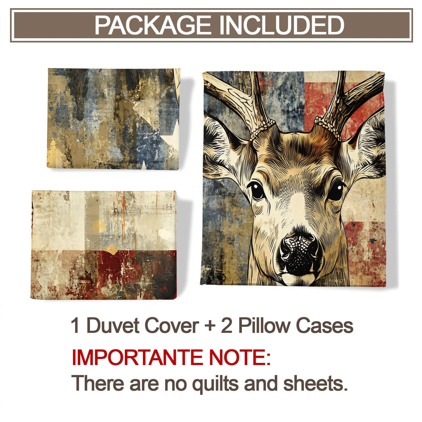PAISUOQ Elk Duvet Cover Full, American Flag Bedding, Grunge Style Deer Comforter Cover with 2 Pillow Cases, 3 Pieces with Zipper & Ties, Bedroom Decor & Gifts