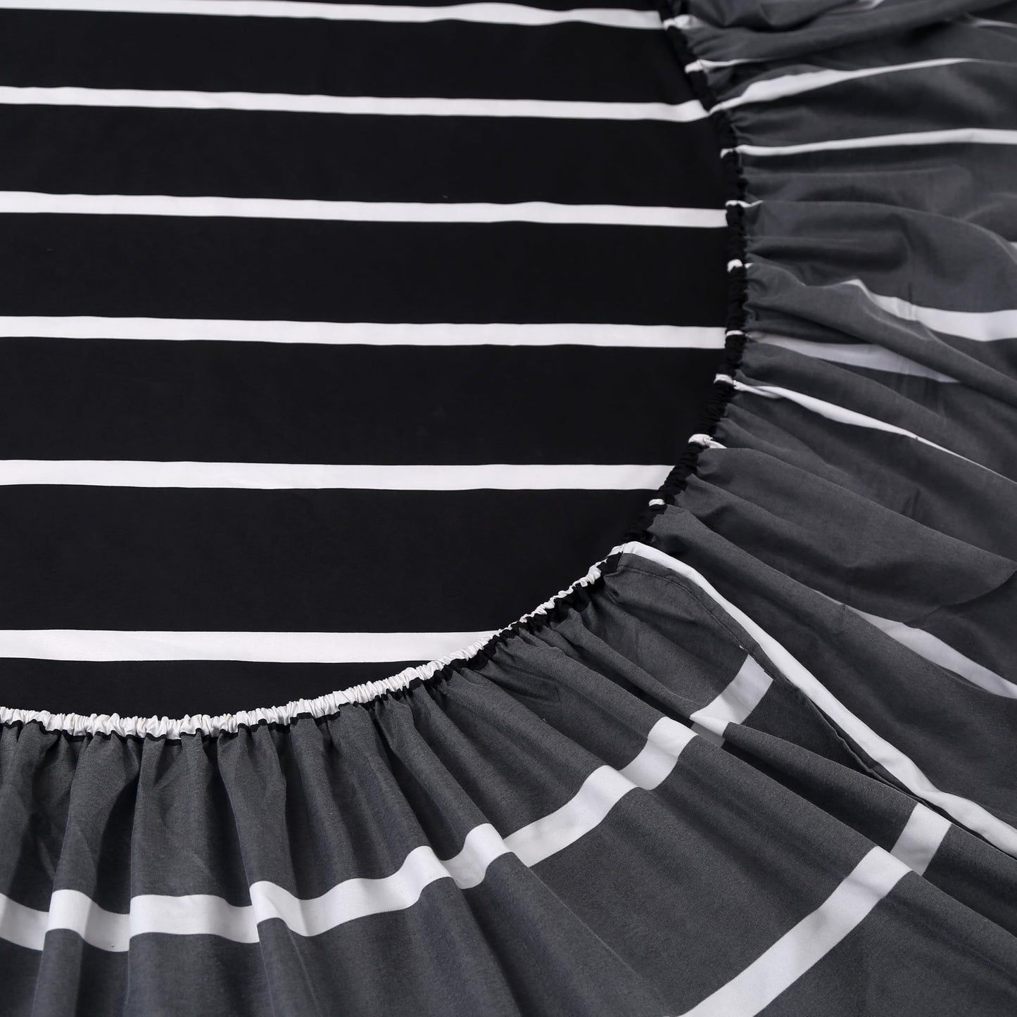 MAG 3pcs Striped Full Bed Sheet,Black and White Pattern Microfiber Fitted Sheets,Hotel Quality with1 Fitted Sheet and 2 Pillowcases,14 Inches Deep (Black and White, Full)