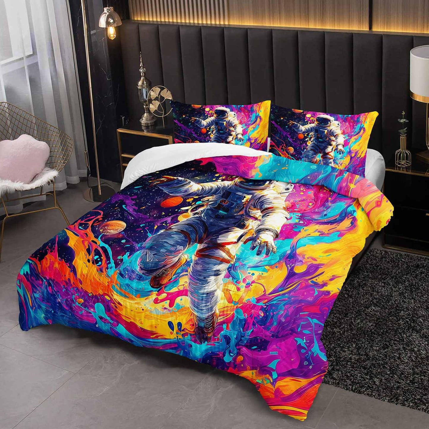 lneffble Astronaut Galaxy Comforter Twin Size,Astronaut Galaxy Kids Comforter Set,3Pcs Bedding Set Printed Comforter with 2 Pillowcases,Down Alternative,Soft and Lightweight,for All Seasons