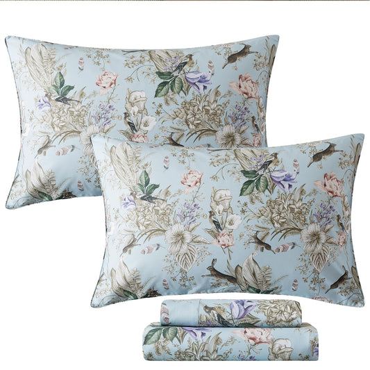FADFAY Twin Size Sheets Set 4pcs, Vintage Botanical & Floral Bird Animal Pattern, Deep Pocket Fitted Sheet, Soft & Breathable Bedding for All Seasons