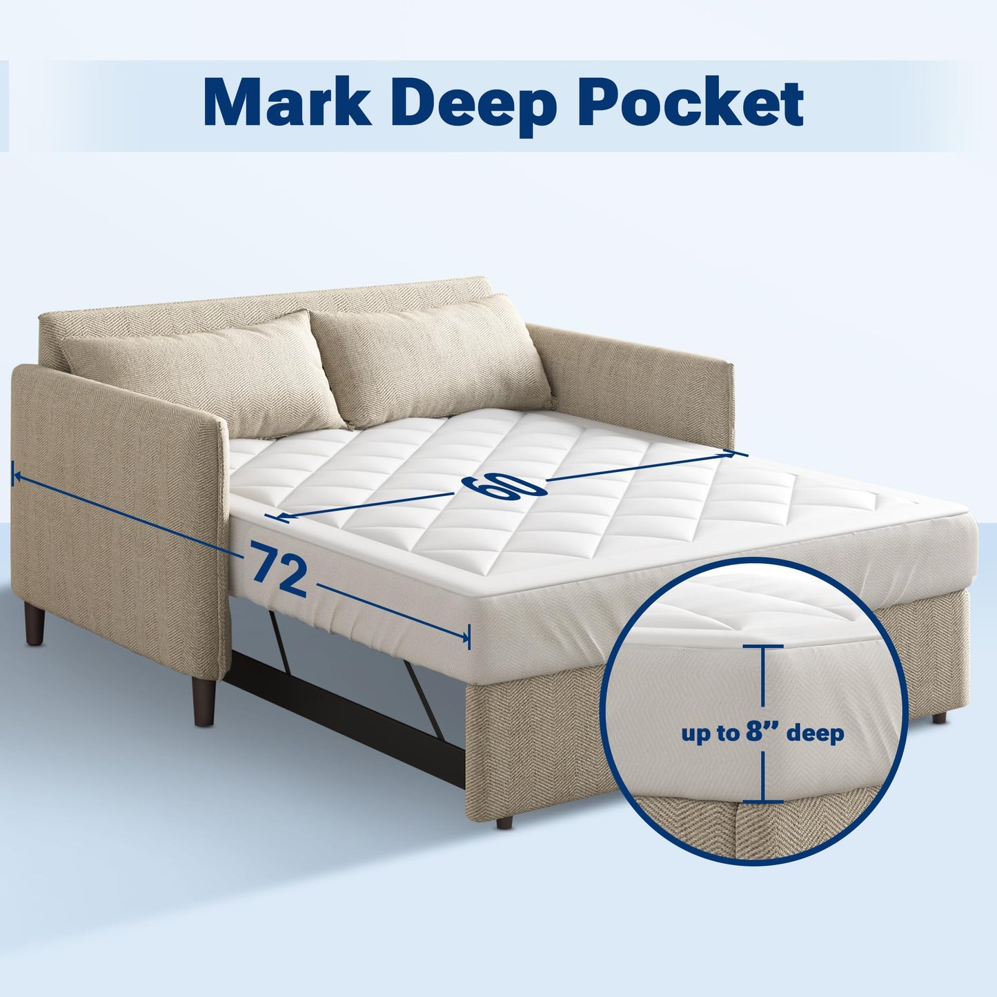 Sleep Philosophy Waterproof Sofa Bed Mattress Protector, Holden Sofa Bed Queen Mattress Pad, 3M Scotchgard, Microfiber Mattress Topper Fitted Elastic Pocket Fits Up to 8 Inch, Queen 60x72, White