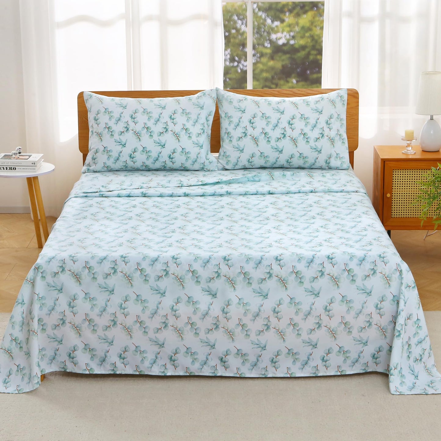 Viviland Full Bed Sheet Set - 4 Piece Double Brushed Microfiber Bedding - Deep Pocket Up to 15", Ultra Soft, Breathable & Wrinkle Resistant Skin-Friendly Cooling Sheets for Adult - Eucalyptus Dew(F)