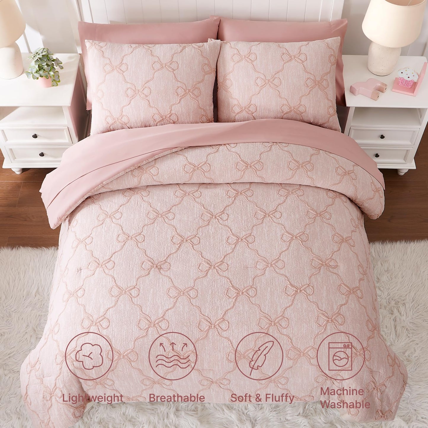 Wink Deer Twin Comforter Set with Sheets for Girls-5 Pieces Twin Bedding Sets with Pink Comforter, Sheets, Pillowcase & Sham for Kids (Pink Diamond, 66" X 86")