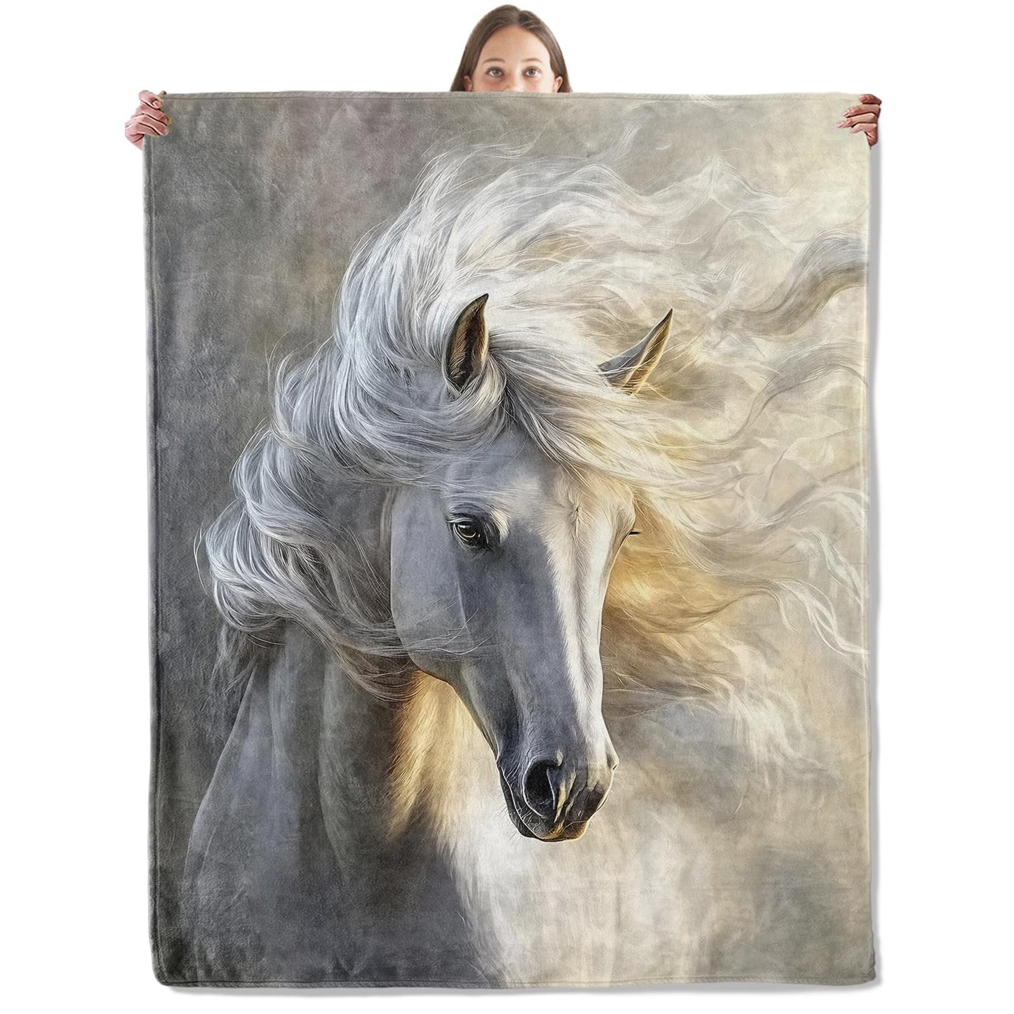 xmwjfd Majestic White Horse Blanket, Cozy Plush Throw Blanket for Couch Bedroom Outdoor, Lightweight Soft Flannel Travel Blankets, Gifts for Women Adults Kids, Warm Decor 50"×60"