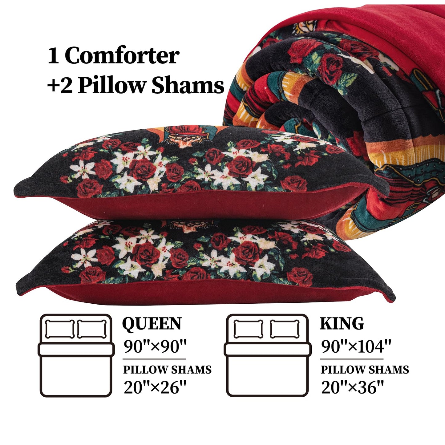 Petrichor Virgin Mary Guadalupe Velvet Flannel Queen Comforter Set-Luxury Fuzzy Heavy Bedding Set,3 Pieces Plush Winter Bed Set with Comforter (90"x90") & 2 Pillow Shams (20"x26")