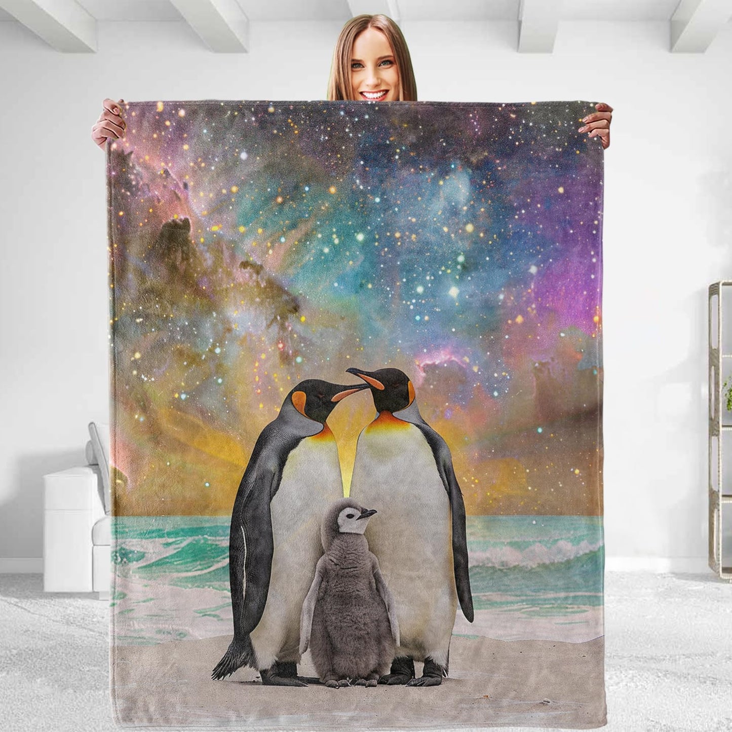 dhakalrlde for Cosmic Penguin Throw Blanket - Luxurious, Soft & Comfortable Flannel Fuzzy Blanket for Sofa, Bedroom, Travel, Living Room Outdoor Use 50in×60in