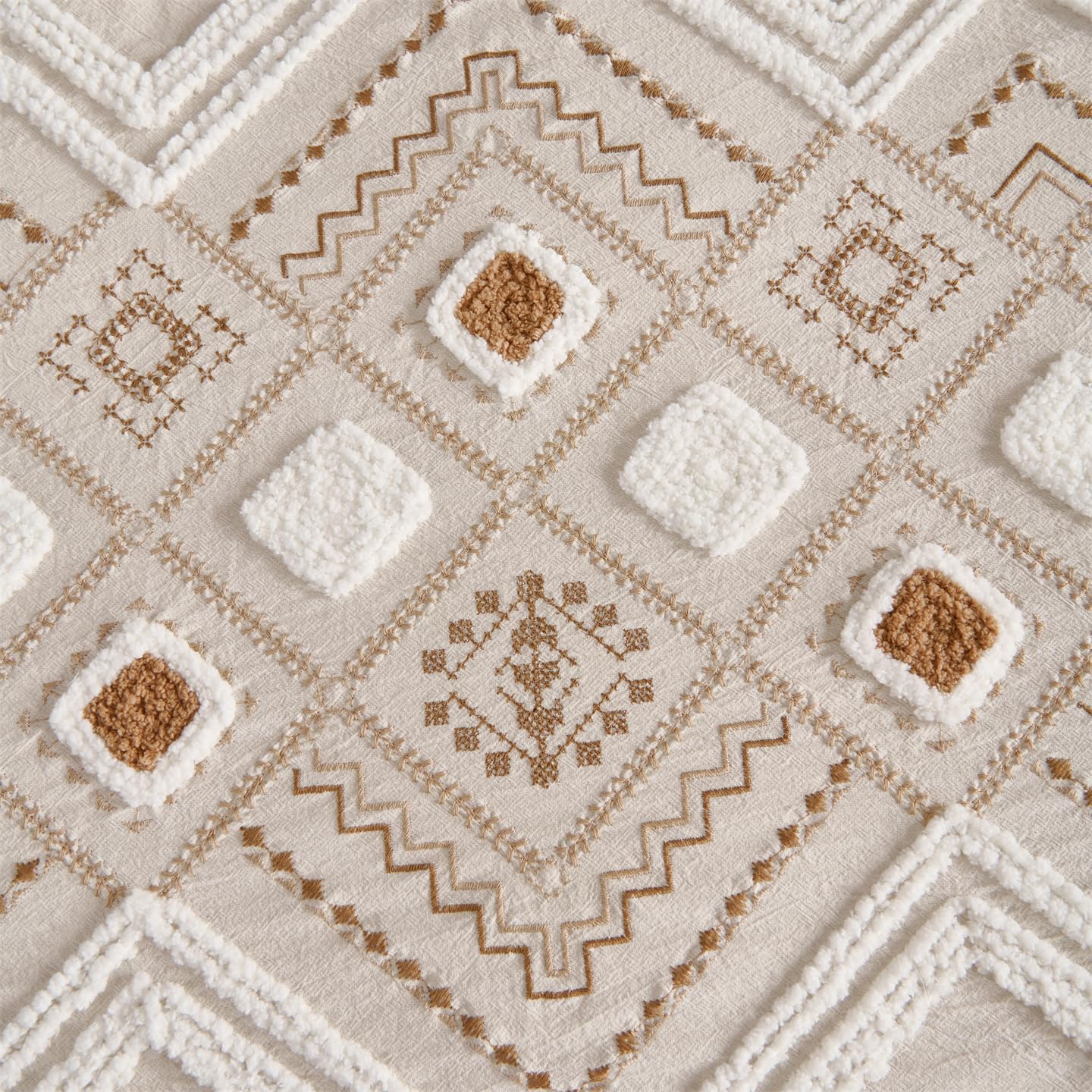 MASINISS Premium Linen Textured Cotton Embroidered Boho Duvet Cover King Set, Exclusively Designed for Those Who Pursue Quality Life, Natural Linen Color, 104x90'' 3pcs Set (No Filling)