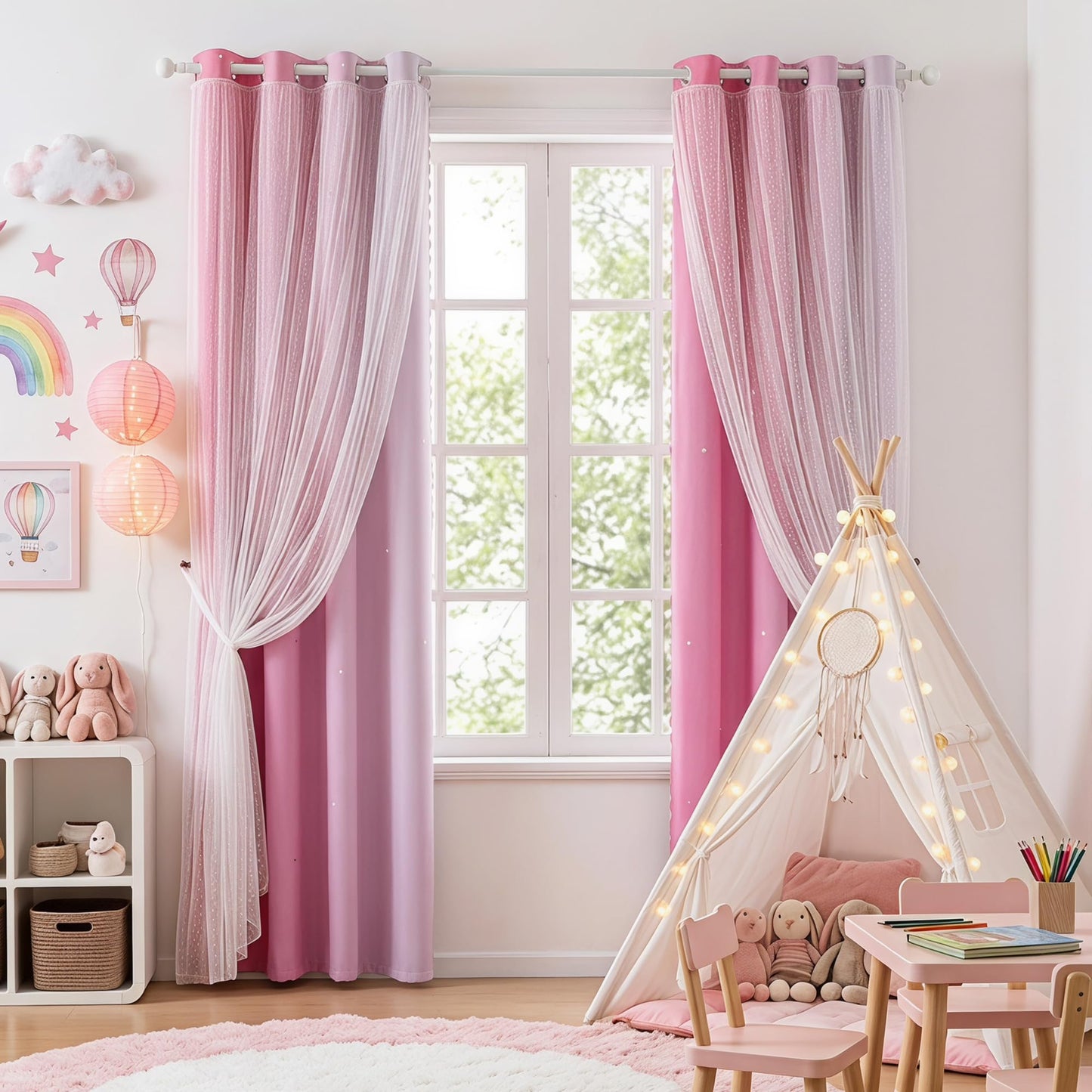 MYSKY HOME Pink Curtains for Girls Bedroom 63 Inches Long Nursery Girl Room Decor Blackout Curtain for Kids Room Ombre Design Star Cut Out Grommet Window Curtain, 34 x 63 in, Light Pink, 2 Panels