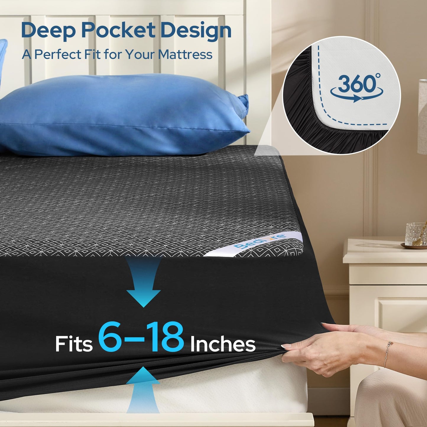 BEDLORE Queen Mattress Protector, Waterproof Noiseless Mattress Cover with Deep Pocket for 6-18 inches Mattress, Soft Breathable Mattress Pad Machine Washable (Dark Gray)