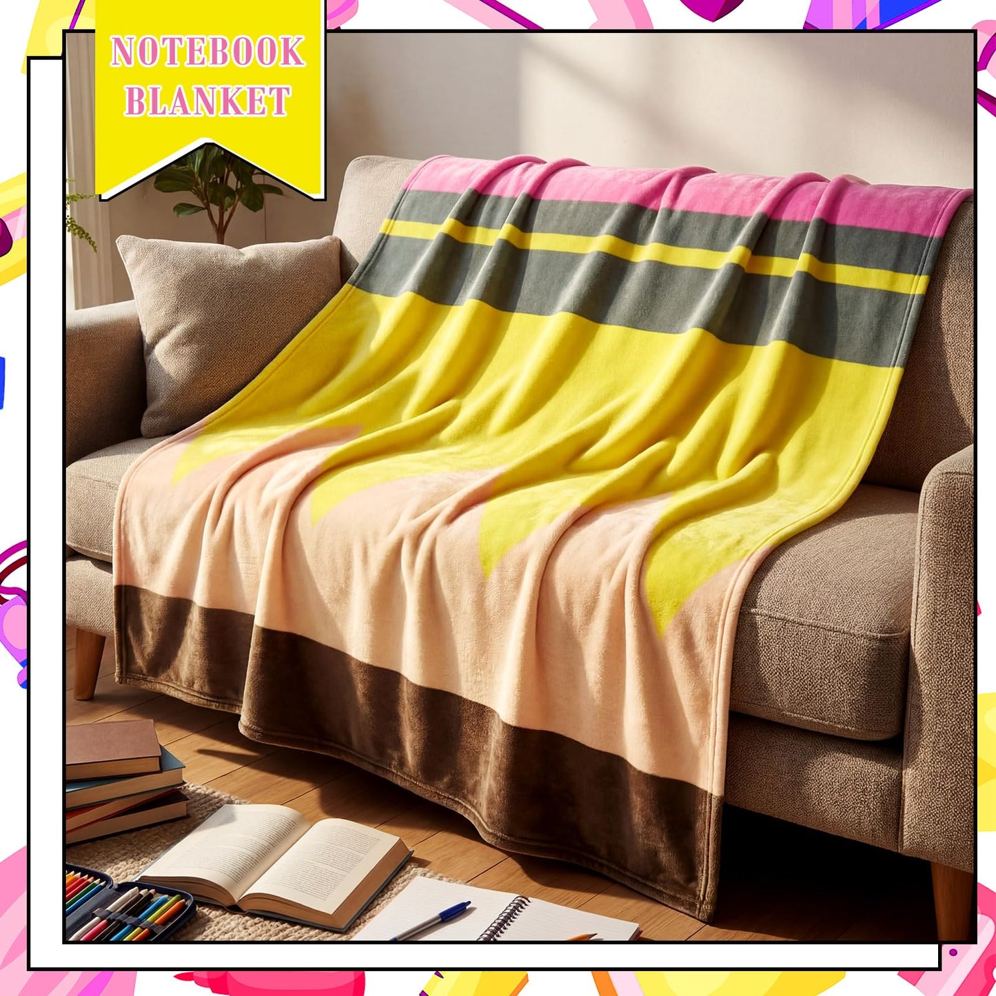 Flutesan Back to School Pencil Blanket Gifts, 60 x 50 in Funny Throw Soft Cozy Pencil Blanket for Teacher Appreciation Gifts Educators Couch Room Sofa First Day of School Classroom Decor