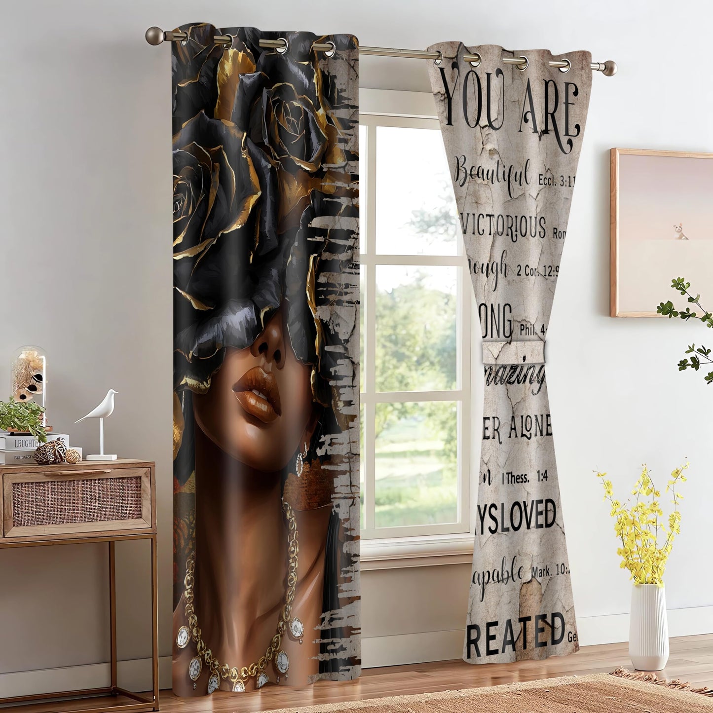 HIYSMT African American Black Woman Curtains Black Girl Afro Blackout Curtain 5284inch Funny Inspirational Quotes Black Gold Queen Privacy Drape for Lady Bedroom Living Room 2Panel HI012CL