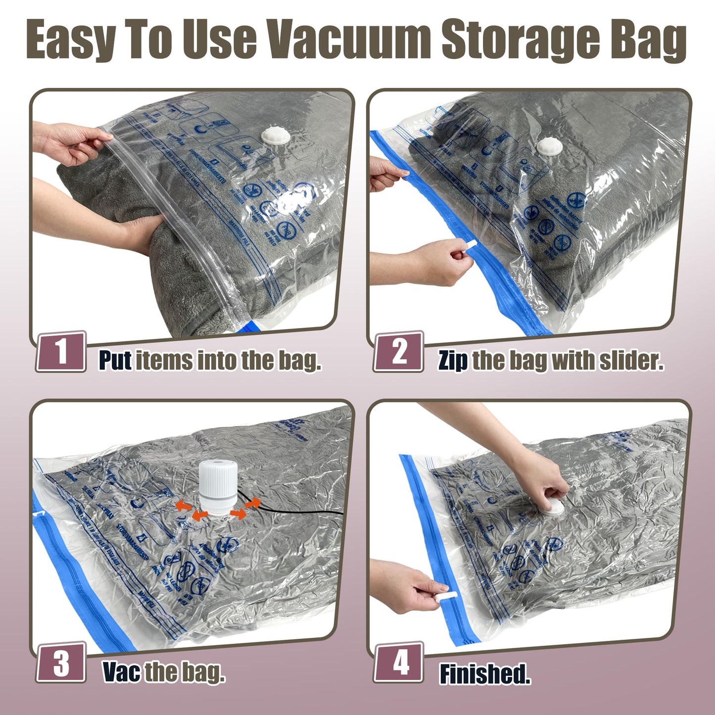 HIBAG Vacuum Storage Bags with Electric Pump, Vacuum Seal Bags for Clothing, Pillows, Blanket Bedding Comforters, 10 pack Jumbo