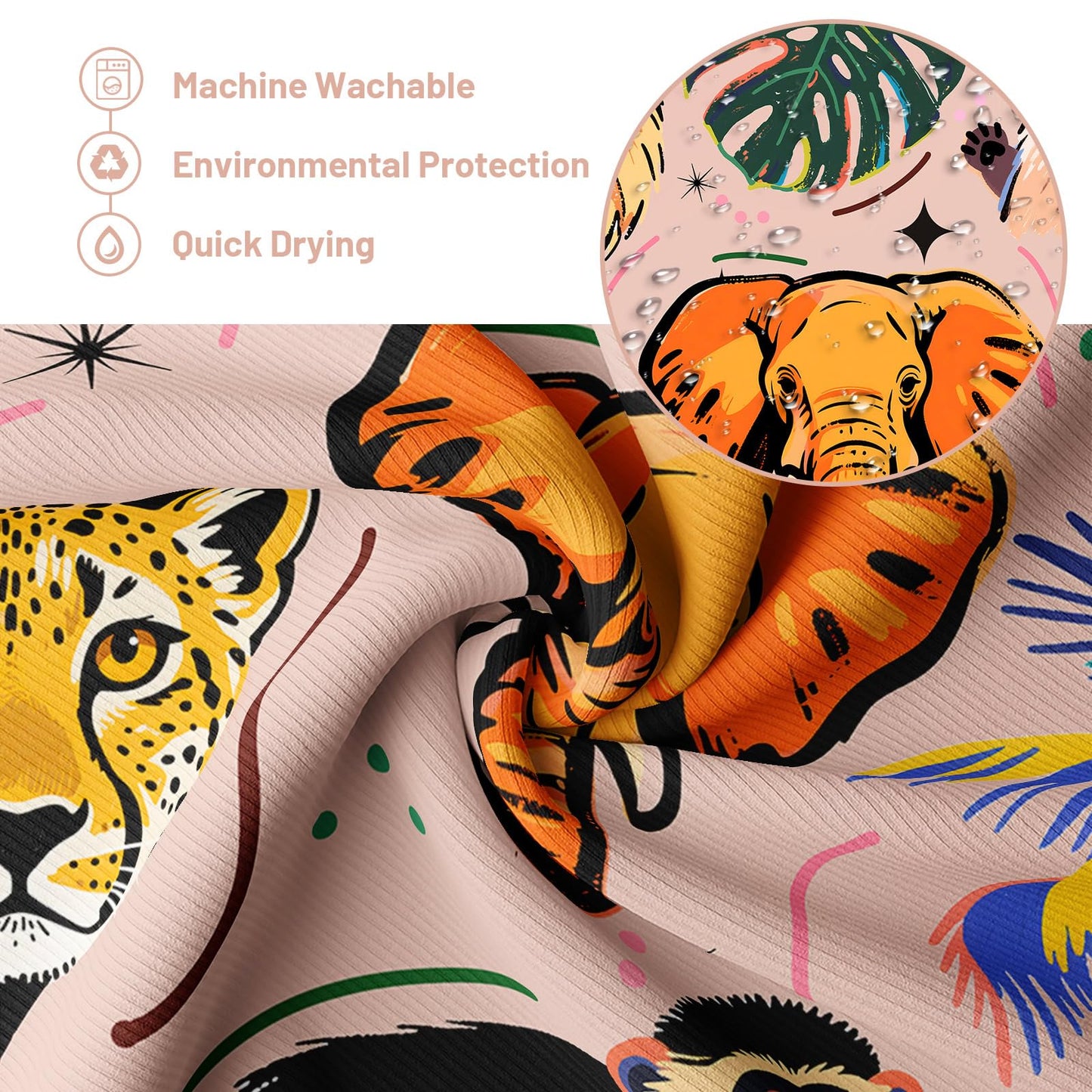 dueeia Animals Shower Curtain Tropical Jungle Wild Leopard Lion Shower Curtains for Kids Bathroom Decor, Waterproof Fabric 70 x 72 inch with Hooks