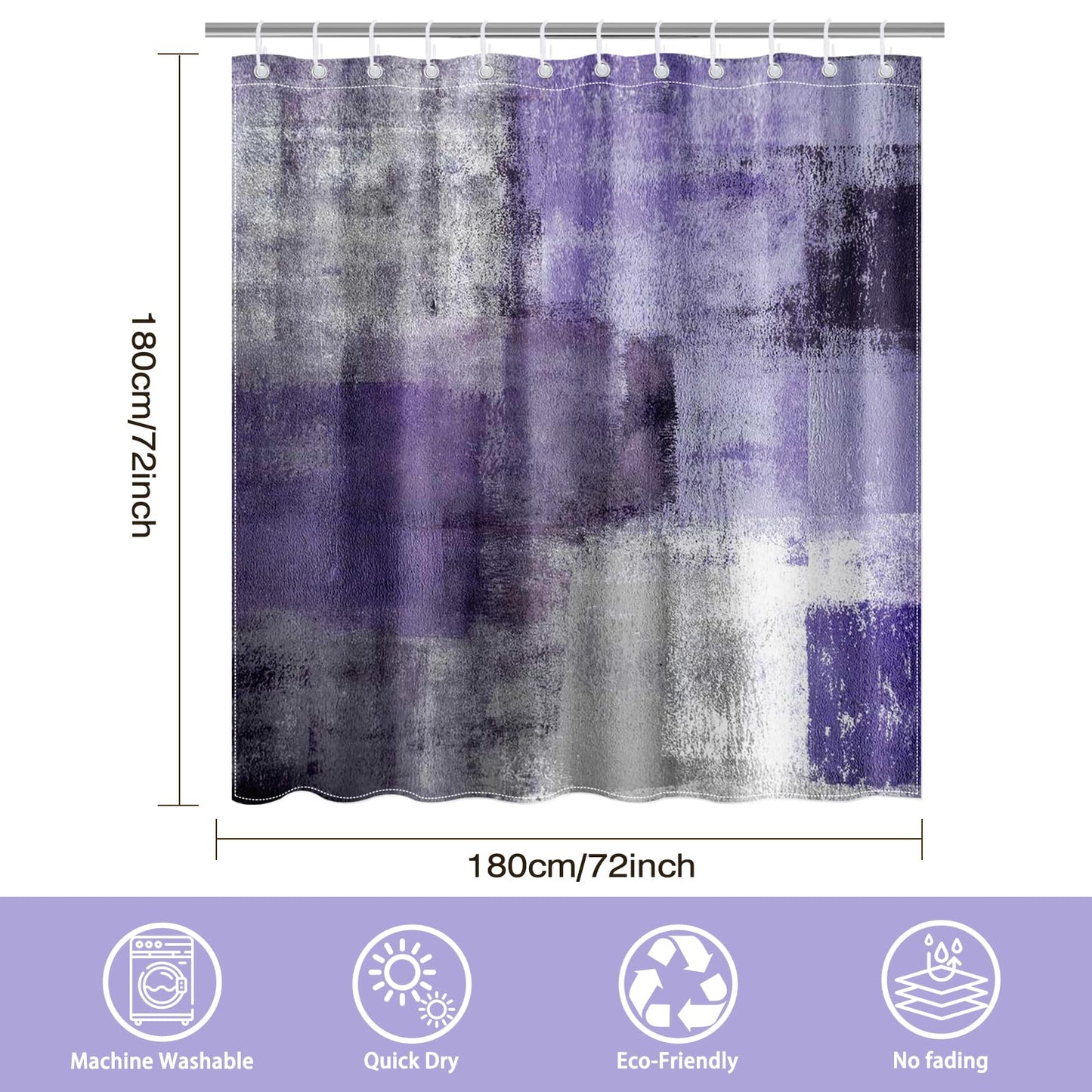 Mocsicka Abstract Shower Curtain Grey Abstract Art Painting Shower Curtain Bathroom Bathtub Curtain 72x72 Inch with 12 Hooks (Purple)