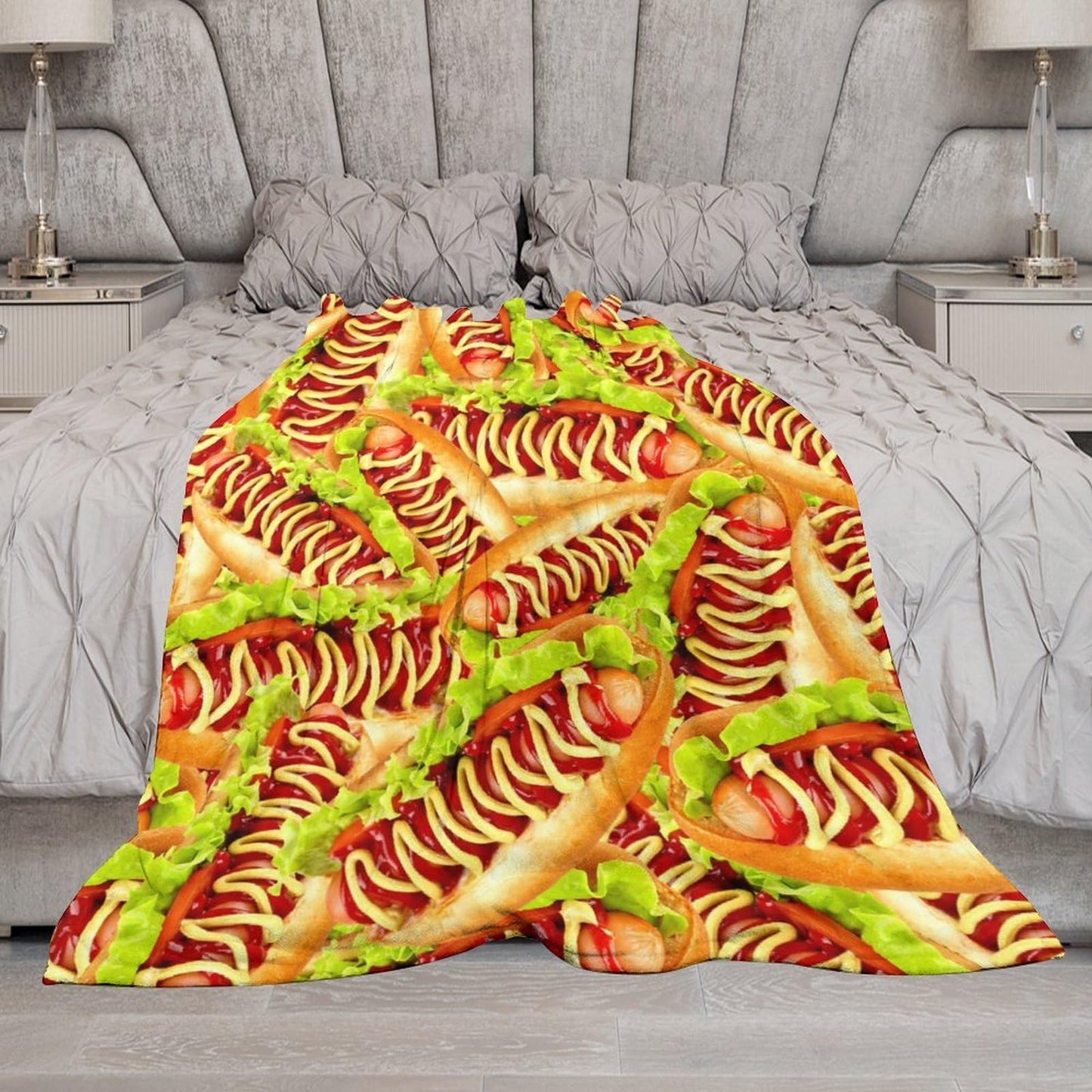 Throw Blanket for Teens Boys Girls and Adults Soft Warm Cozy Funny Food Midweight Flannel Blankets for Couch Sofa Bed Camping Travel Home Decor 50" X 60" (Hot Dog, Custom)