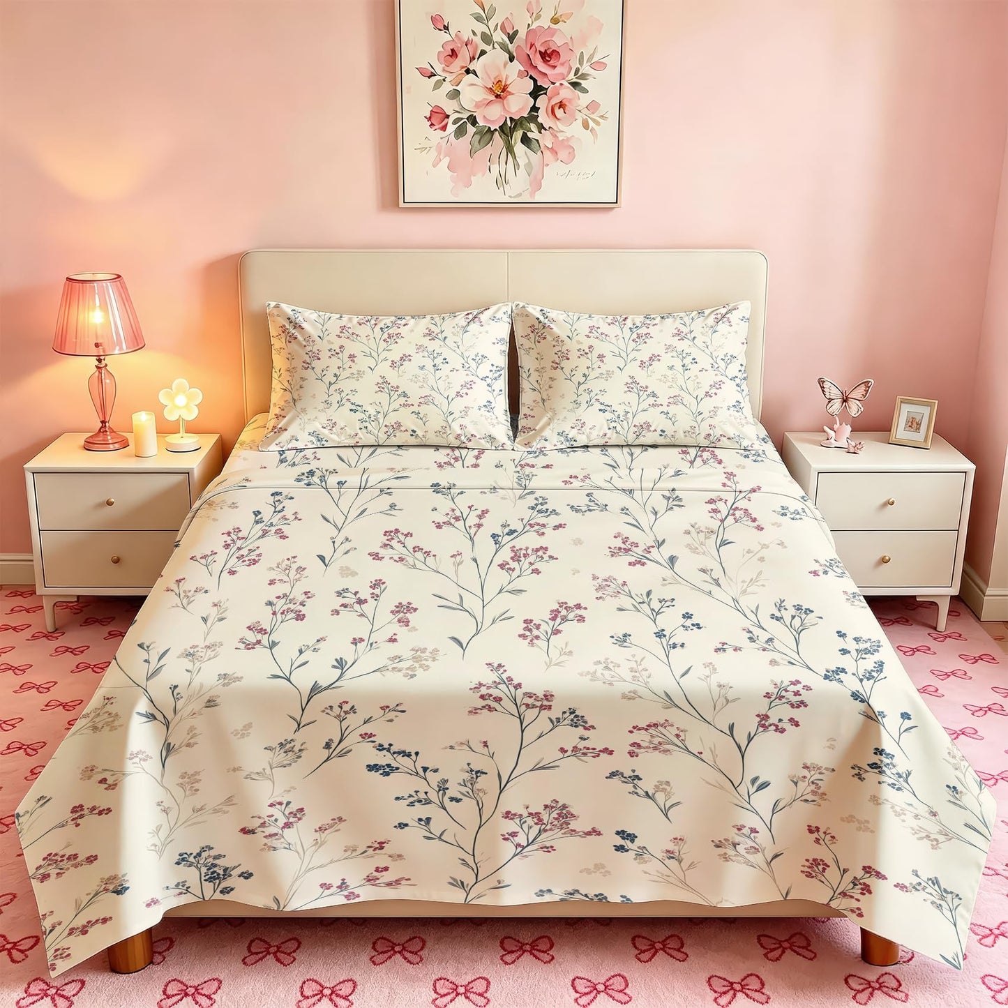 Wildflower King Bedding Set Minimalist Floral Sheet Sets