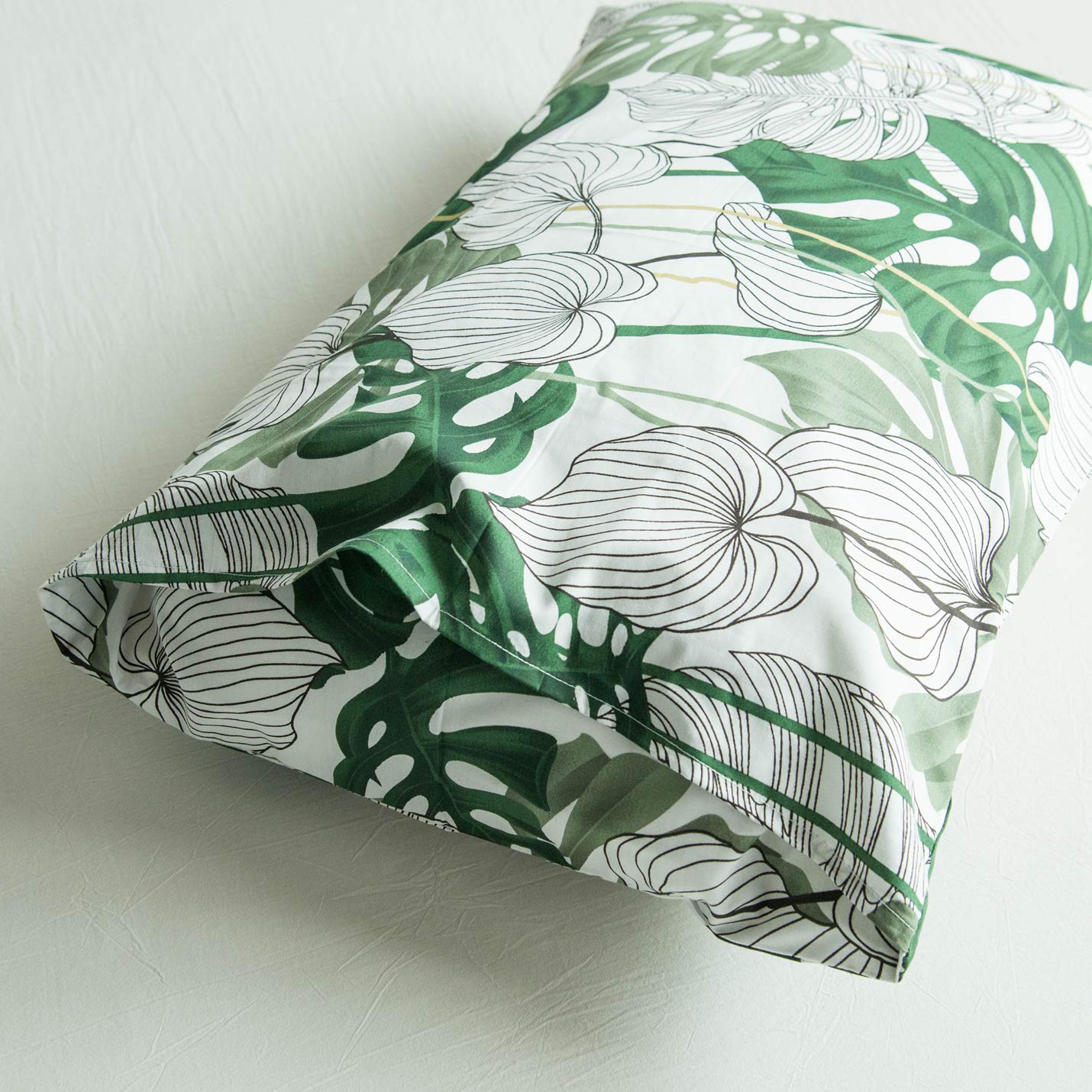 YuHeGuoJi Tropical Green Duvet Cover Queen 100% Cotton Coastal Monstera Leaves Duvet Cover 3 Pcs Set 1 Hawaiian Botanical Duvet Cover with Zipper Ties 2 Pillowcases Plant Print Bedding Set Soft