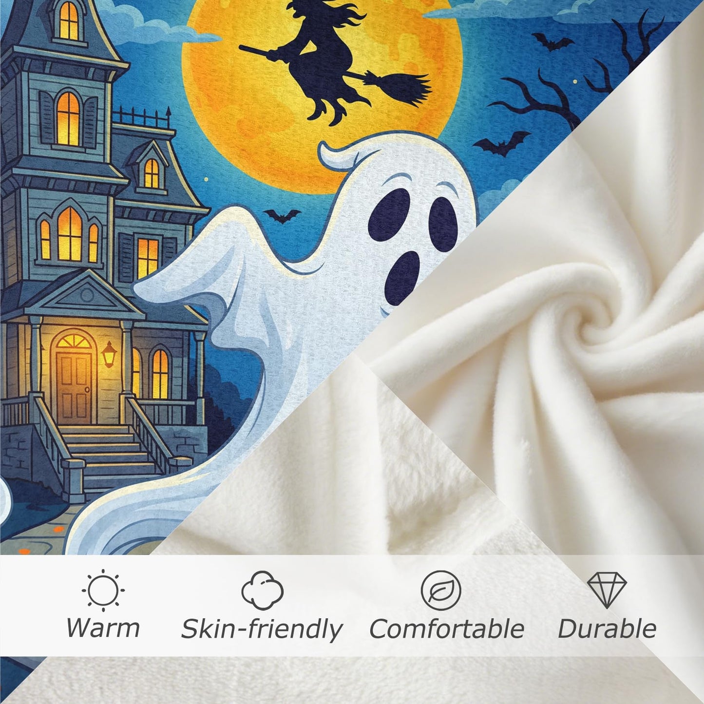 GEDAEUBA Halloween Blankets and Throws - Spooky Ghost Pumpkin Witch Bat Castle Fleece Blanket Full Size, Soft Cozy Blankets & Throws for Couch, Bed, and Sofa, 84x90 inches