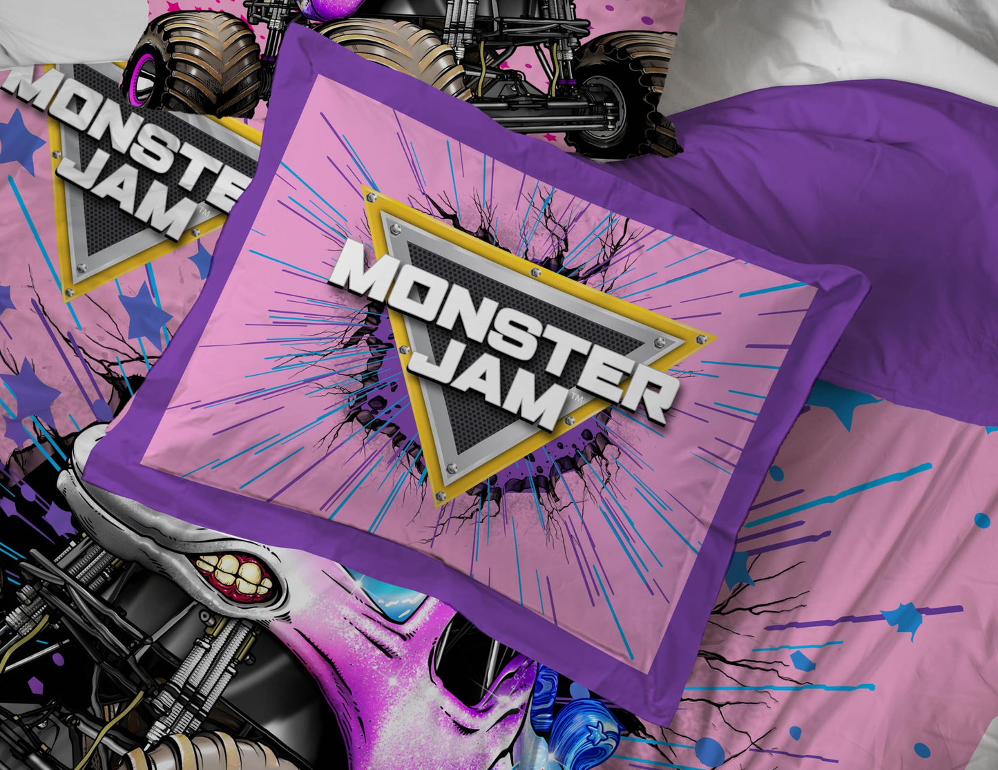 Jay Franco Kids Bed Set, Pink, Monster Jam, 5 Piece Twin