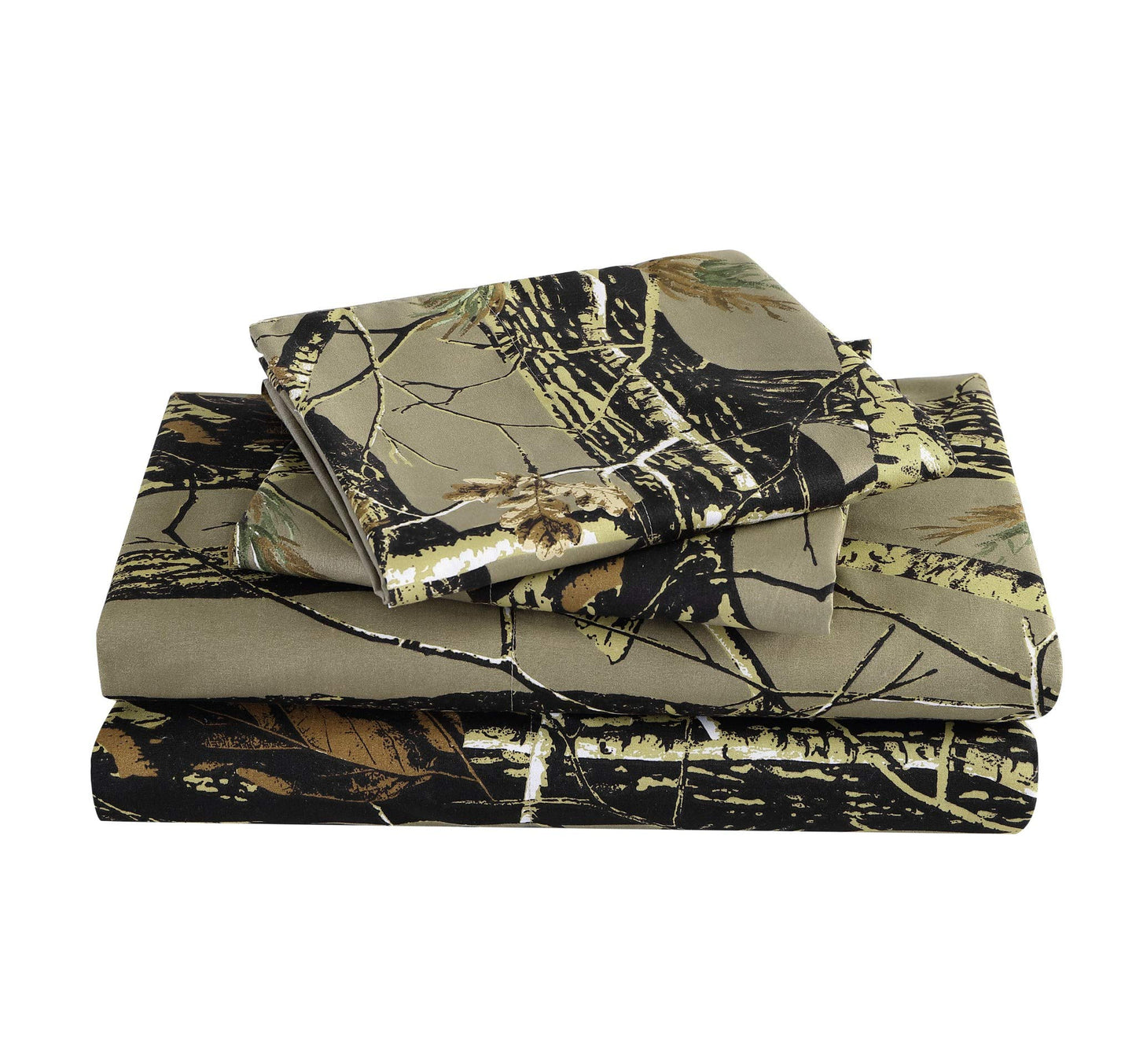 Chezmoi Collection Salem 4-Piece Cabin Lodge Forest Woods Sheet Set - Nature Camo Tree Leaves Printed Soft Microfiber Sheets - King, Natural