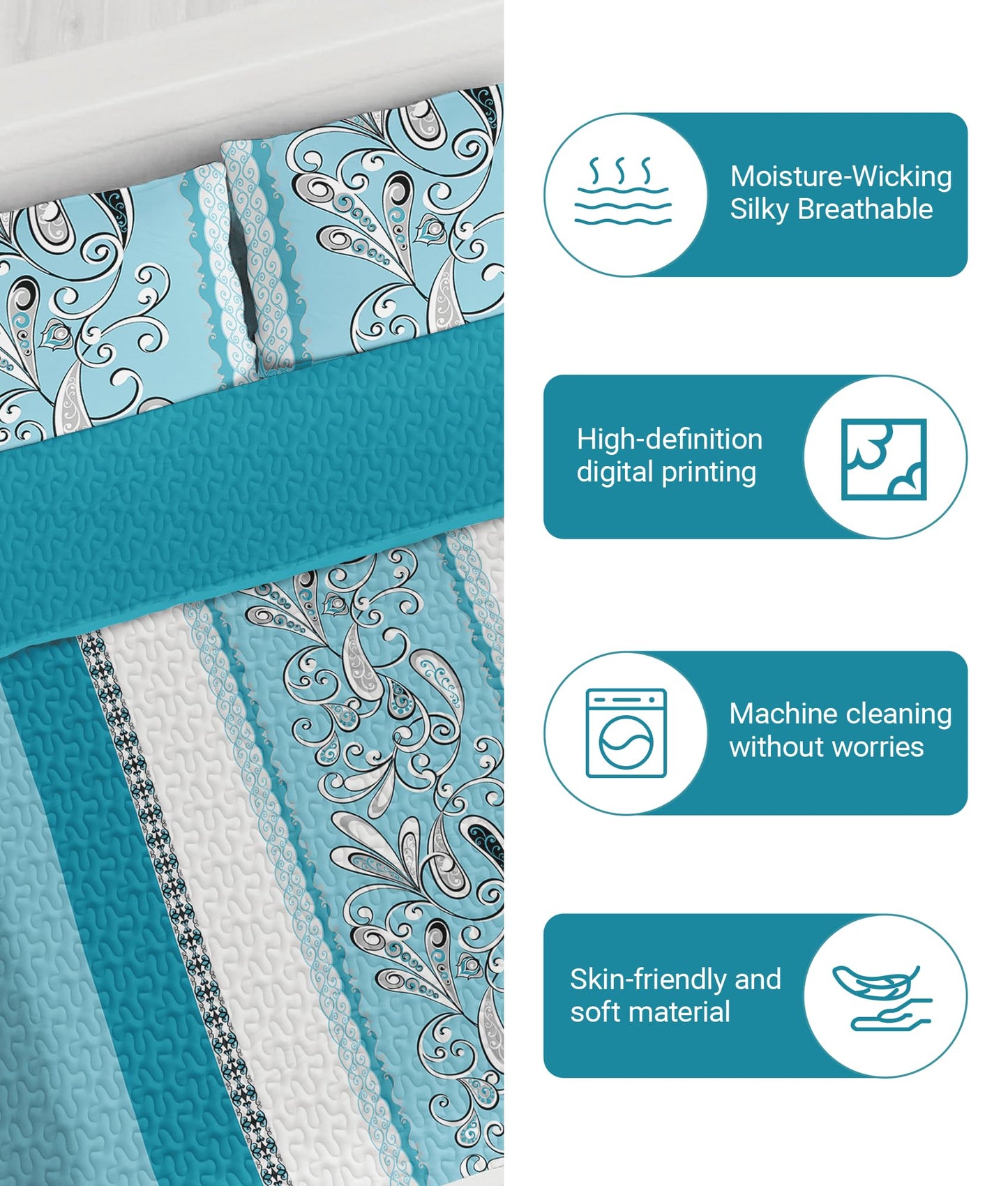 CozyCreatures Vintage Boho Mint Blue King Light Comforter Set, 9-Piece Bed in a Bag with Curtains, Brushed Microfiber Bedspread Set with Matching Curtains for Master Bedroom, Machine Washable