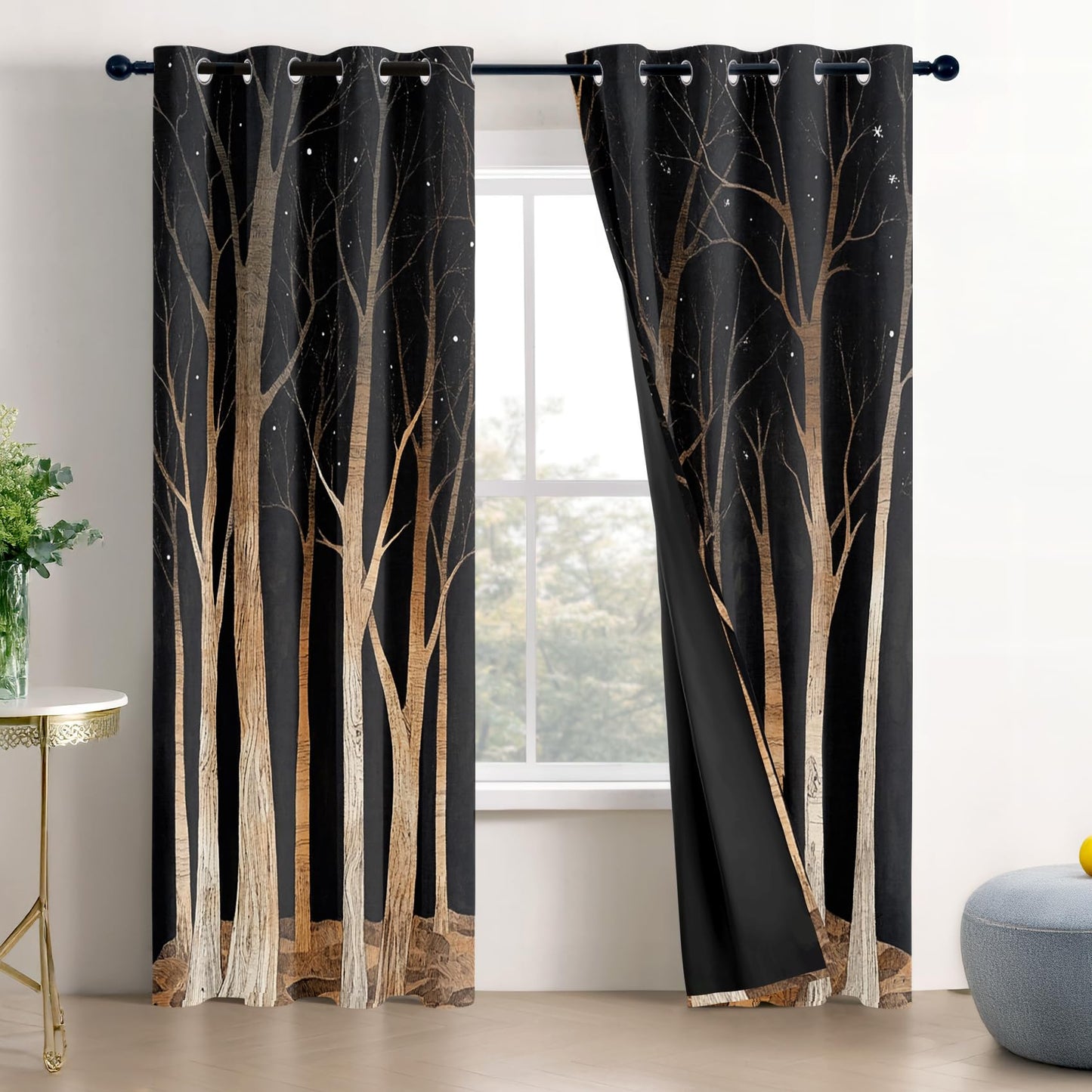 Solvivae Tree Curtains 63 Inch Length, Forest Blackout Curtains for Bedroom Living Room, Room Darkening Thermal Insulated Grommet Drapes, Patterned Window Treatments
