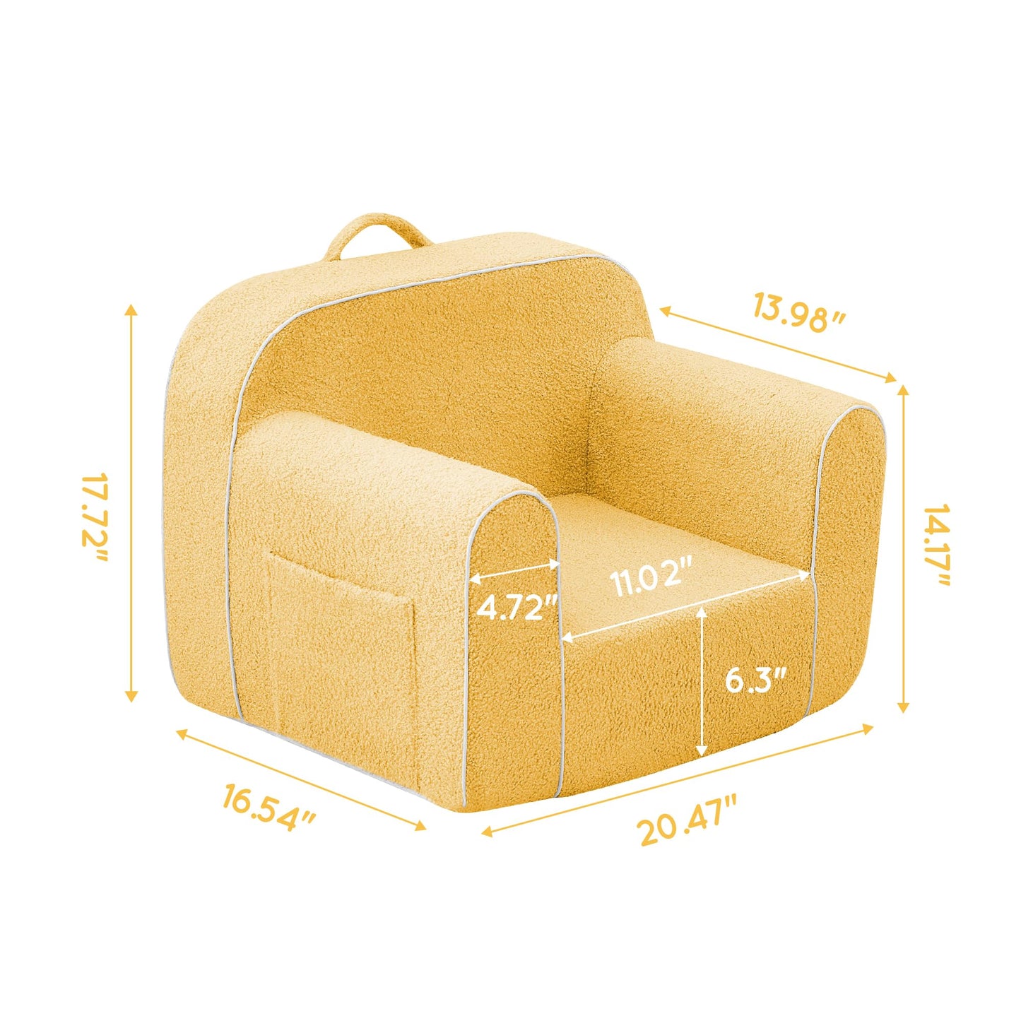 DAICO Ultra-Soft Foam Kids Sofa Chair, Cozy Toddler Bean Bag Chair with Armrests for Boys and Girls, Teddy Lazy Sofa Couch for Reading & Playing, Yellow, Small