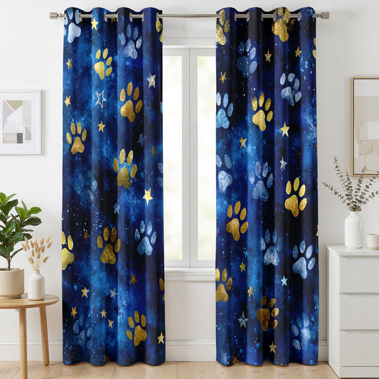 Mistwalk Boys Dog Cat Paw Curtains Blackout, 54 Inch Curtains for Bedroom & Living Room, Room Darkening Thermal Insulated Grommet Drapes, Kids Footprint Patterned Window Treatments