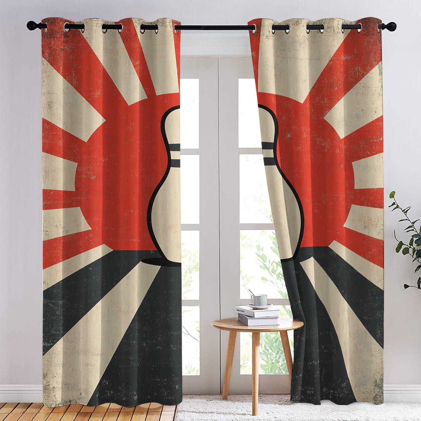 Phtbz Retro Bowling Blackout Curtains 45 Inch Length 2 Panels Set, Bowling Pin Patterned Curtains for Bedroom, Living Room Decor, Room Darkening Thermal Insulated Grommet Drapes