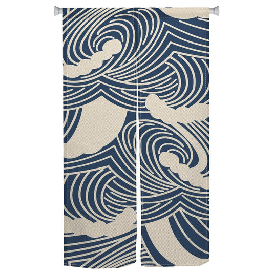 XMJJKUF Japanese Noren Doorway Curtain Traditional Japanese Wave Curtains for Livingroom Windows Doorway Tapestry Polyester Panel for Room Divider Kitchen Home Decorations,33.5"x 70.9"
