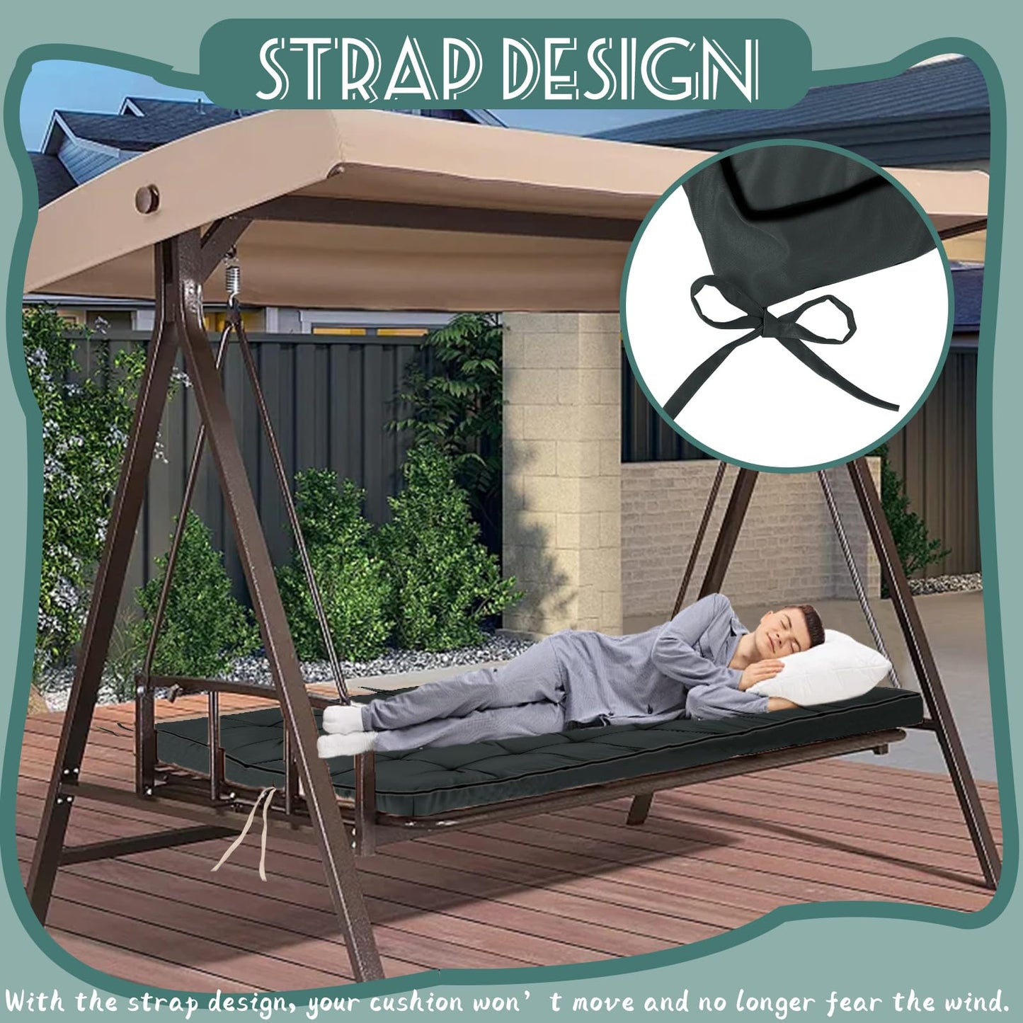Sauqzoh Replacement Cushions for Swing, Swing Cushions 3 Seater Replacement, Waterproof Thicken Washable Cushion for Outdoor Indoor Furniture Swing Patio (Dark Gray, 40x63 inch)
