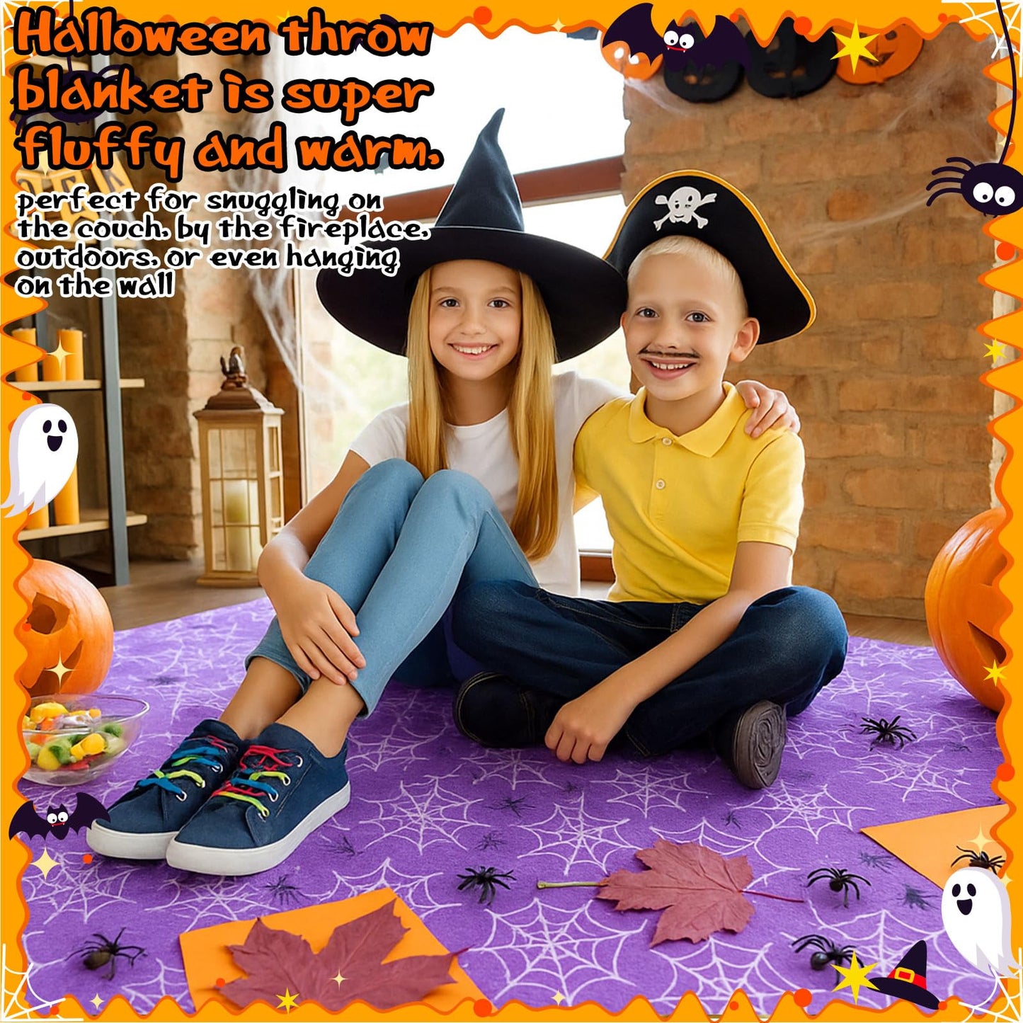 Fanfanwin 4 Pack Halloween Throw Blankets Pumpkin Spider Web Bone Eyes Wizard Hat Moon Soft Flannel Fuzzy Blankets Halloween Cozy Gifts Picnic Home Decor for Sofa Chairs Living Bedroom, 50 x 60 Inch