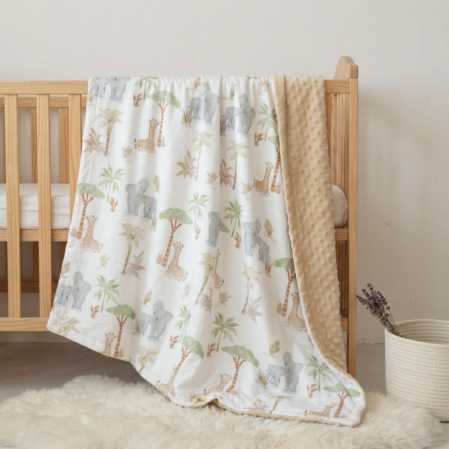 CIVARUA KIDS Baby Blankets for Boys Girls, Super Soft Nursery Minky Blanket Neutral with Print Brown Savanna Elephant and Cozy Raised Dotted Fleece Backing, 30 x 40 Inch Double Layer Bed Throws