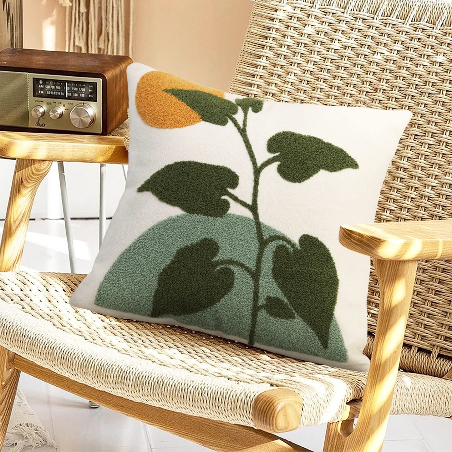 JASEN Abstract Boho Pillow Covers 18x18,Soft Mid Century Geometric Cactus Decorative Throw Pillows for Couch Bed Sofa Bedroom（Only 1 Pillow Cover）