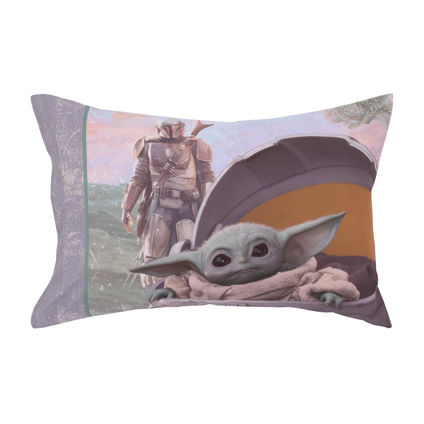 Disney Star Wars The Mandalorian The Child Green, Tan, White 4 Piece Toddler Bed Set - Comforter, Fitted Bottom Sheet, Flat Top Sheet, Riversible Pillowcase