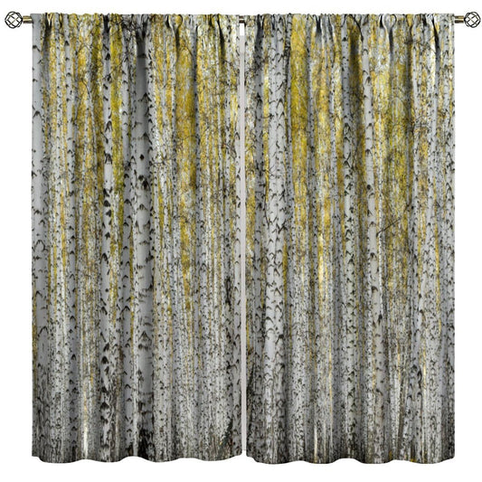 GoDazzling Fall Birch Trees Curtains, Autumn Maple Leaves Forest Wood Nature Scenery Landscape Rustic Farmhouse Window Drapes, for Living Room Bedroom 41" W X 45" L (No Blackout)