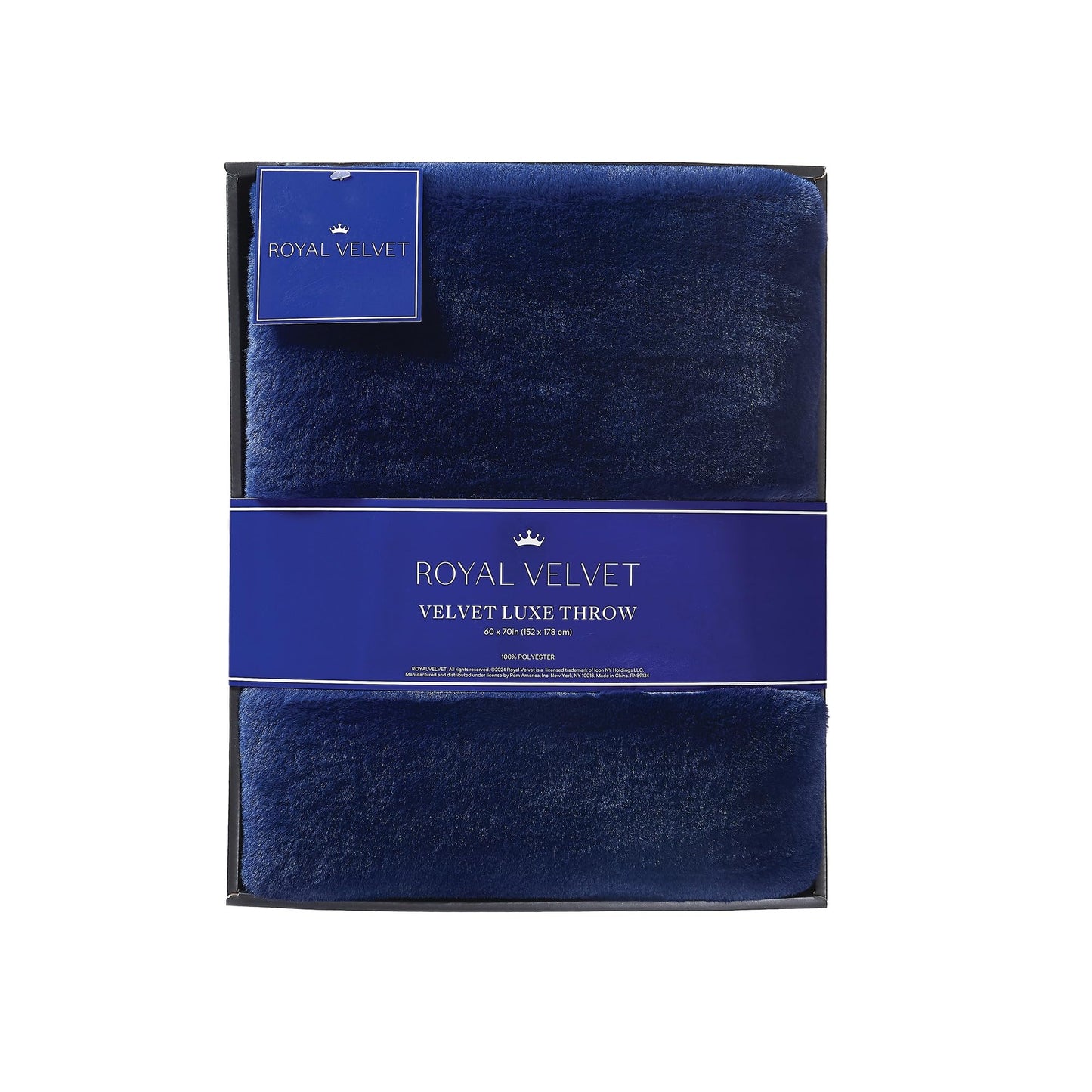ROYAL VELVET Luxe Faux Rabbit Fur Navy Blue 60x70 Throw in Gift Box