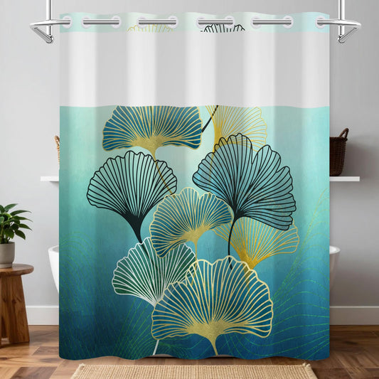 NAEMBCU Botanical Shower Curtain with Snap in Liner 71x74 Inch