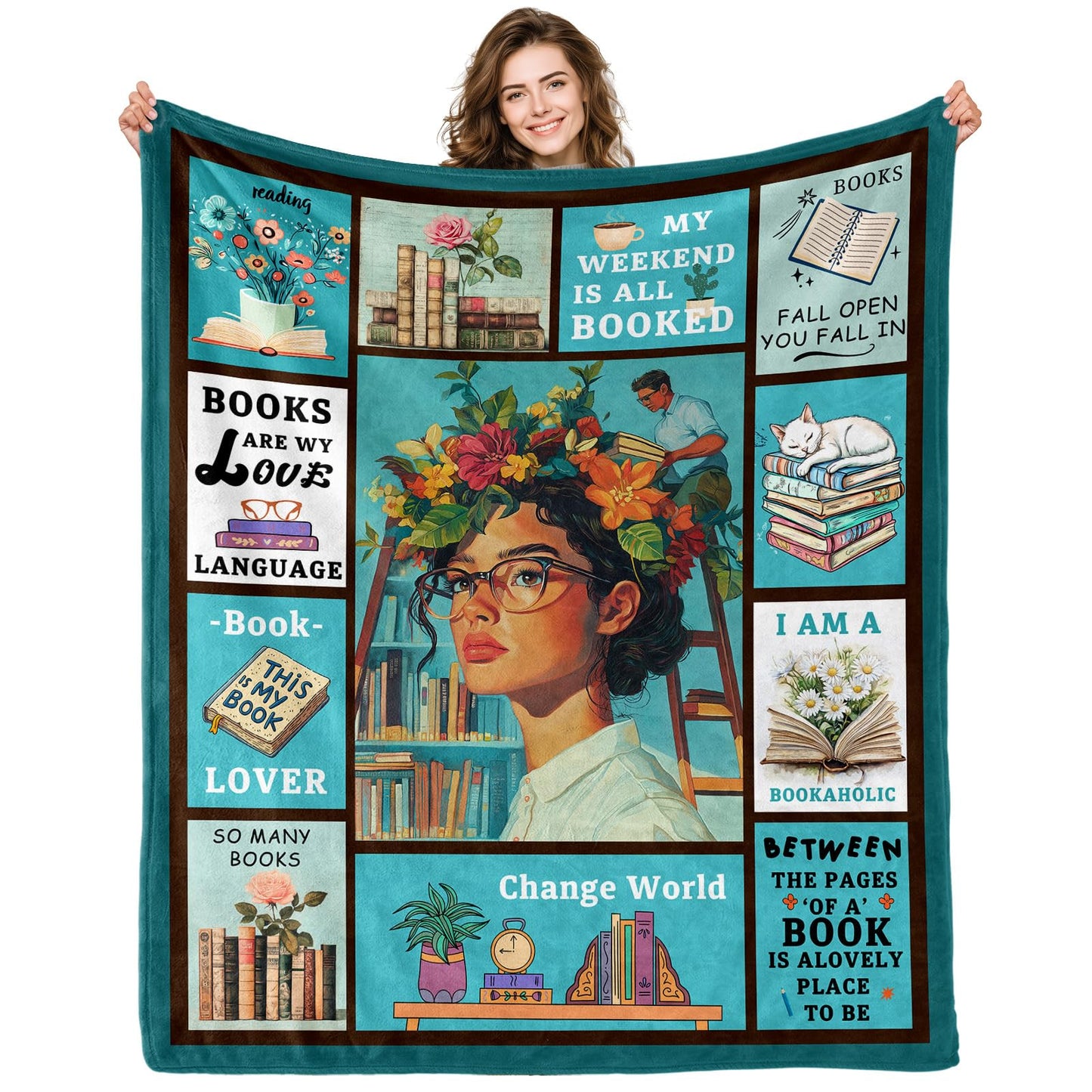 Pertos Book Lovers Gifts, Gifts for Readers, Book Club Librarian Bookworm Bookish Reading Blanket 60" X 50"