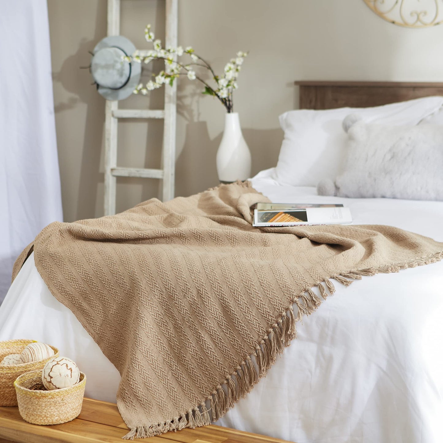 DII Industrial Tonal Textured Woven Throw 50x60, Stone