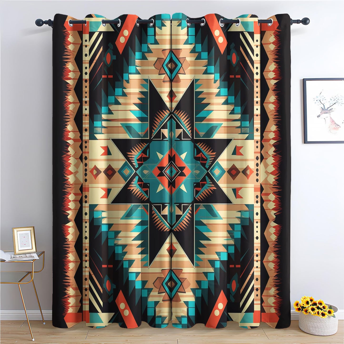 Aztec Blackout Curtains for Bedroom Living Room, Southwestern Curtains & Home Decor, Native American Window Curtains, Thermal Room Darkening Grommet Drapes, 54 Inch Curtains 2 Panel Set