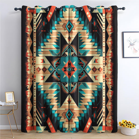 Aztec Blackout Curtains for Bedroom Living Room, Southwestern Curtains & Home Decor, Native American Window Curtains, Thermal Room Darkening Grommet Drapes, 54 Inch Curtains 2 Panel Set