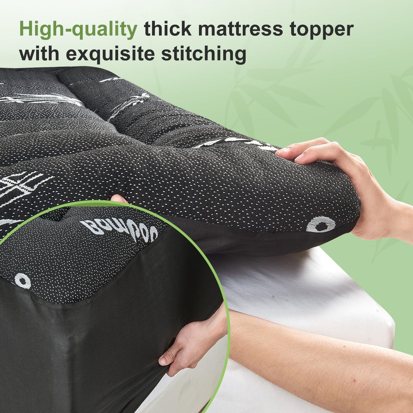 SurChic Queen Size Mattress Topper Viscose Derived from Bamboo, Soft Thick Pillow Top Mattress Pad Cover for Back Pain, Cooling Mattress Protector with 8-21 Inch Deep Pocket, Dark Grey