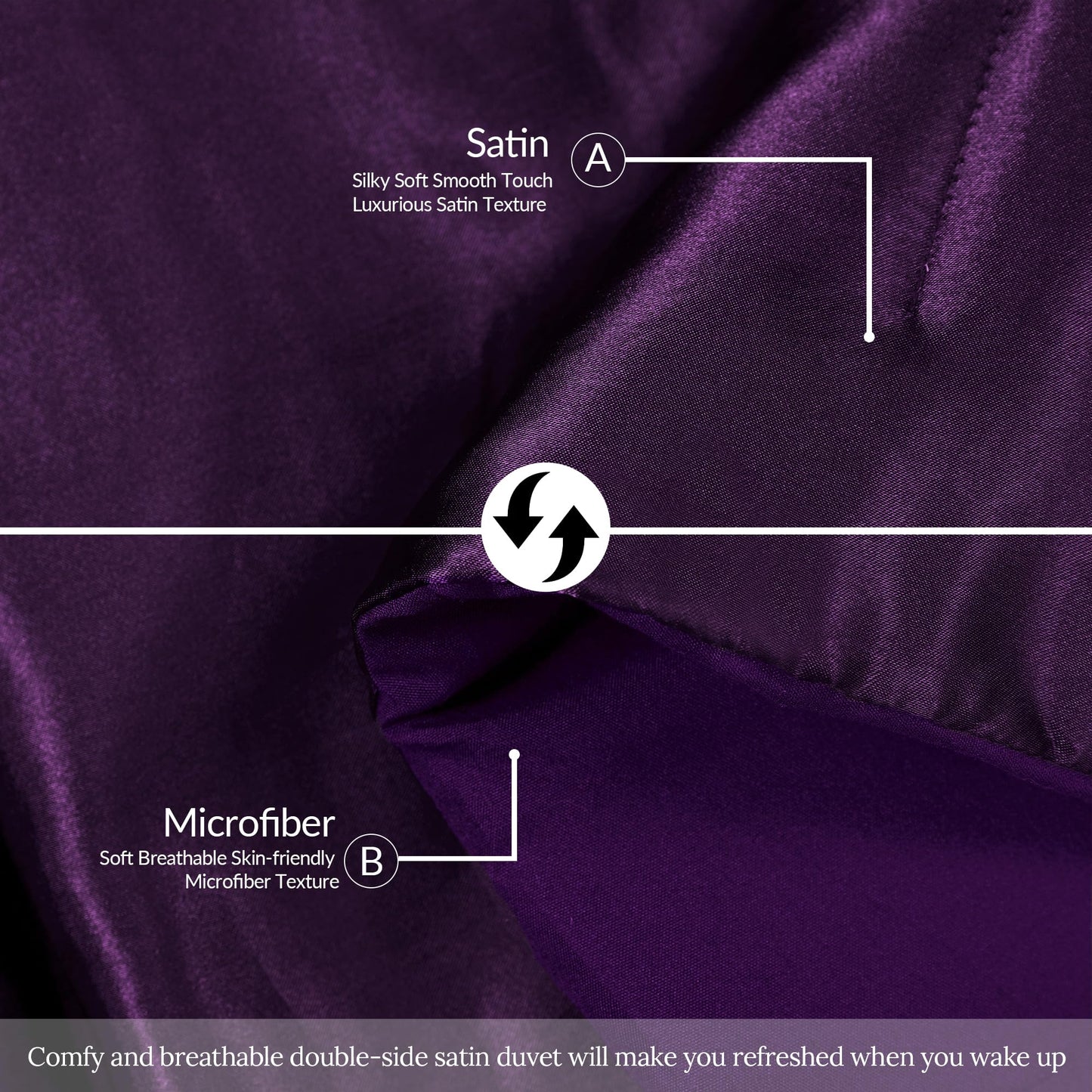 Whale Flotilla 3-Piece Reversible Silky Soft Queen Comforter Bedding Set, Luxurious Satin Comforters Full Size with 2 Satin Pillowcases, Lightweight Duvet for All Seasons, Purple